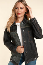 Charcoal/Grey Distressed Leopard Patched Wash Denim Jacket