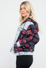 Blue Snow Multi Plus Size Hooded Denim Sherpa Contrast Jacket