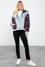 Blue Snow Multi Plus Size Hooded Denim Sherpa Contrast Jacket