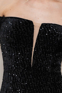 Black Long Sleeve Off Shoulder Velvet Sequin Maxi Dress