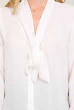 Ivory Long Sleeve Button Down V-Neck Front Tie Blouse