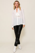 Ivory Long Sleeve Button Down V-Neck Front Tie Blouse