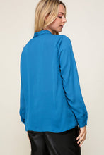 Teal Long Sleeve Button Down V-Neck Front Tie Blouse