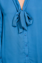 Teal Long Sleeve Button Down V-Neck Front Tie Blouse
