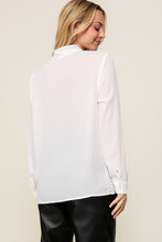 Ivory Long Sleeve Button Down V-Neck Front Tie Blouse
