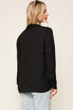 Black Long Sleeve Button Down V-Neck Front Tie Blouse