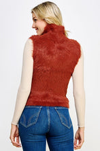 Copper Brown Mock Neck Faux Fur Sleeveless Sweater Top