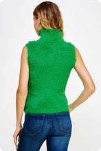 Emerald Mock Neck Faux Fur Sleeveless Sweater Top