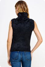 Black Mock Neck Faux Fur Sleeveless Sweater Top
