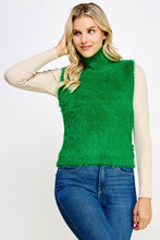 Emerald Mock Neck Faux Fur Sleeveless Sweater Top