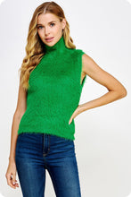 Emerald Mock Neck Faux Fur Sleeveless Sweater Top