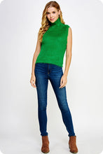 Emerald Mock Neck Faux Fur Sleeveless Sweater Top