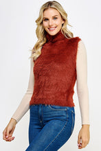 Copper Brown Mock Neck Faux Fur Sleeveless Sweater Top