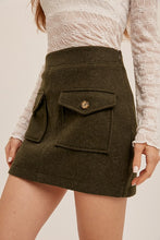 Moss Green Front Pocket With Flap And Button Short Skirt