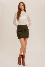 Moss Green Front Pocket With Flap And Button Short Skirt