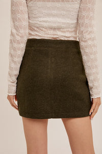 Moss Green Front Pocket With Flap And Button Short Skirt