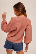 Marsala V-Neck Balloon Sleeve Criss-Cross Cutout Cardigan