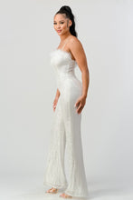 Ivory Lux Faux Fur Edge Sequins Bodycon Jumpsuit