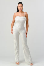 Ivory Lux Faux Fur Edge Sequins Bodycon Jumpsuit