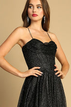 Black Cowl Neck Bustier Metallic Glitter A Line Dress