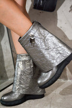 Silver Womens Fold Down Wedge Heel Ankle Booties