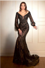 Black Long Sleeve Mermaid Gown