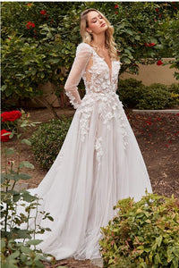 Off White Nude A-Line Wedding Gown With Removable Sleeves