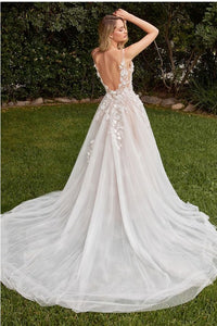 Off White Nude A-Line Wedding Gown With Removable Sleeves