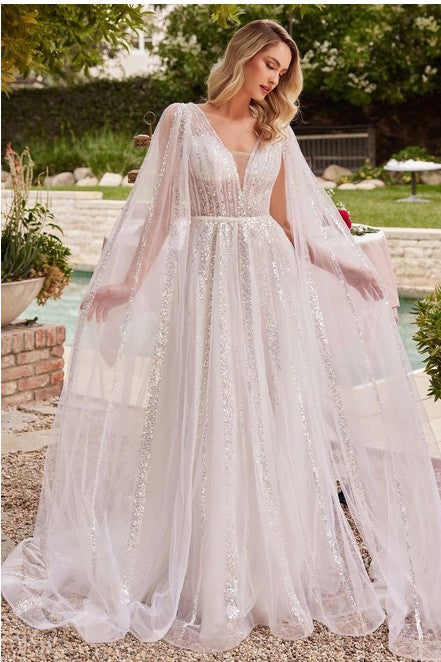 Off White A-Line Bridal Gown With Long Sleeves