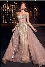 Rose Chamagne Beaded Fitted Gown With Overskirt