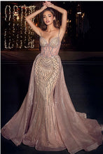 Rose Chamagne Beaded Fitted Gown With Overskirt