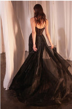 Black Nude Beaded Fitted Gown With Overskirt