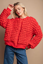 Tomato Red Puff Grid Textured Zip Front Jacket
