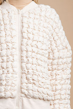Ecru Puff Grid Textured Zip Front Jacket