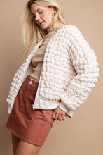 Ecru Puff Grid Textured Zip Front Jacket