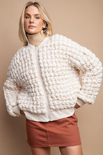 Ecru Puff Grid Textured Zip Front Jacket