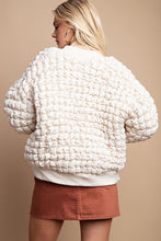 Ecru Puff Grid Textured Zip Front Jacket