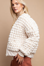 Ecru Puff Grid Textured Zip Front Jacket