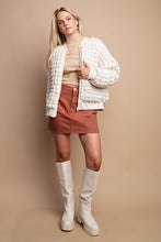 Ecru Puff Grid Textured Zip Front Jacket