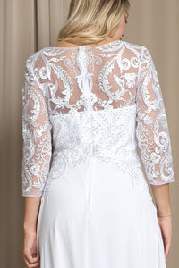 White Three Quarter Sleeve Lace Top A Line Mob Gown