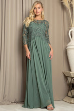 Eucalyptus Three Quarter Sleeve Lace Top A Line Mob Gown
