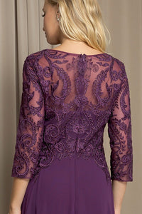 Plum Three Quarter Sleeve Lace Top A Line Mob Gown