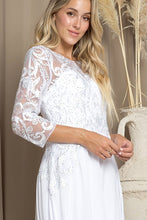 White Three Quarter Sleeve Lace Top A Line Mob Gown