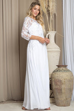 White Three Quarter Sleeve Lace Top A Line Mob Gown