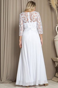 White Three Quarter Sleeve Lace Top A Line Mob Gown