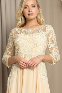 Champagne Three Quarter Sleeve Lace Top A Line Mob Gown