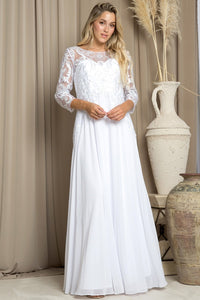 White Three Quarter Sleeve Lace Top A Line Mob Gown