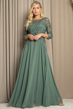 Eucalyptus Three Quarter Sleeve Lace Top A Line Mob Gown
