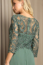Eucalyptus Three Quarter Sleeve Lace Top A Line Mob Gown