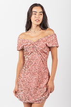 Rose Gold Off Shoulder Fitted Sequin Bodycon Mini Dress